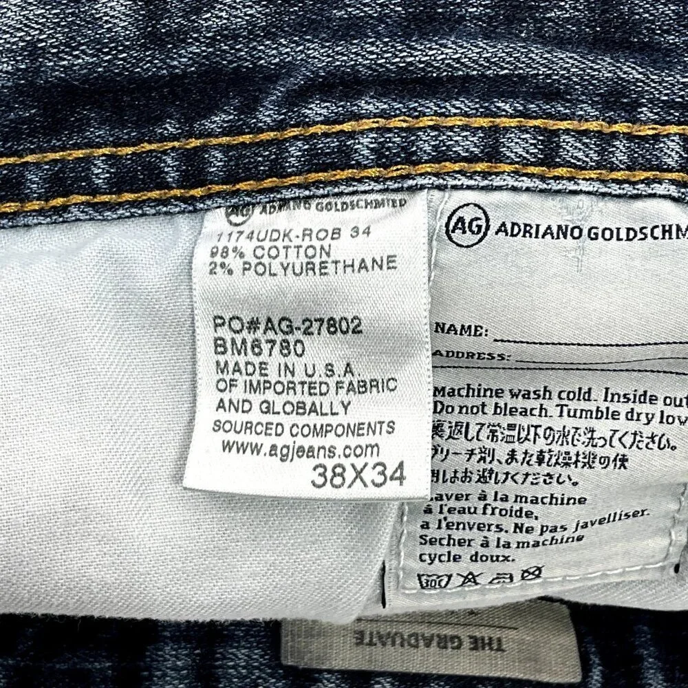 AG Adriano Goldschmied Jeans Mens 38x29 Blue Graduate Tailored Stretch Denim - Picture 9 of 13